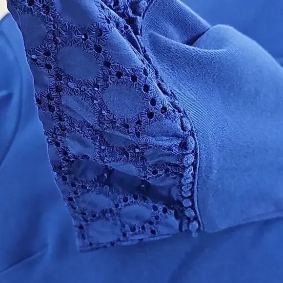 Talbots Womens Sz M Royal Blue Lace Bell Sleeves 100% Cotton Knee Length Dress - Picture 8 of 10